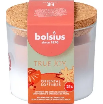 Svíčka Bolsius Vonná svíčka ve skle s korkovým víčkem, 80x75mm, True Joy Oriental Softness