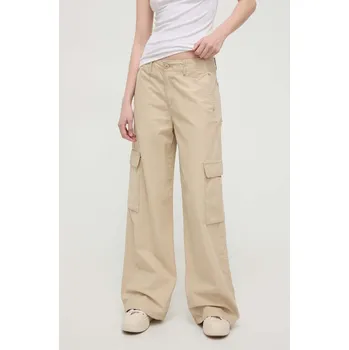 Dámské kalhoty Kalhoty Levi's BAGGY CARGO dámské, béžová barva, široké, high waist A6077 12X, vel. 26/32
