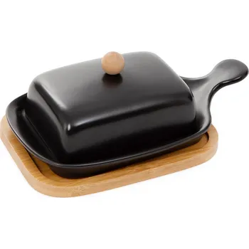 Dóza na potraviny Miska na máslo | FINCAN | keramika s bambusovým dnem černá | 22 cm | 869704