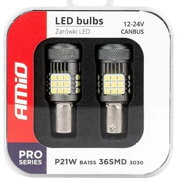 Autodoplněk Amio LED 12V/24V 21W BA15s čirá CANBUS s ventilátorem, 2 ks