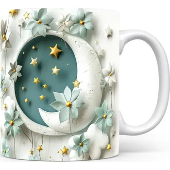 Hrnek s měsíčním motivem a květinami