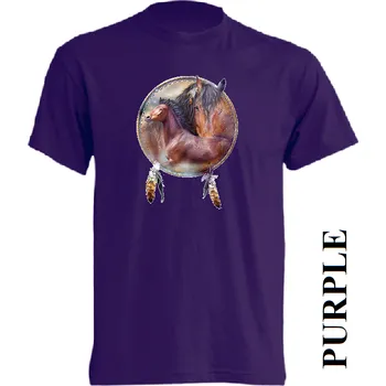 Pánská móda levne-bavlnene-tricko-indianske-potisk-kun-mustang Barva: Purple - purpurová, velikost: XXL