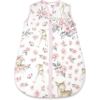 Spací pytel pro miminko Spací vak, bavlna, celoroční na zip 74 cm, Srnka a růže - růžová