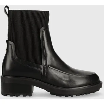 Dámské kozačky Kožené kotníkové boty Tommy Hilfiger FEMININE SEASONAL dámské, černá barva, na platformě, FW0FW07227 99X, EUR 41