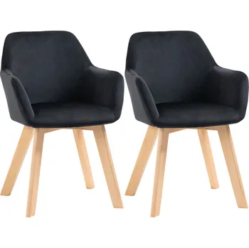 HOMCOM Sada 2 ergonomických kuchyňských židlí s prodlouženými područkami a opěradlem, nosnost do 120 kg, polyester a dřevo, černá 54x57x80 cm | Aosom.de