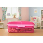 Sistema Dělený svačinový box Lunch Quaddie 1,5 l se 3 výklopnými přihrádkami ve víku a s lahví na pití, růžová