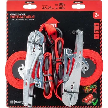 Upínací popruh QUICKLOADER® Retractable 800 kg • 4,2 m x 25 mm • 2-pack