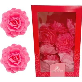 Jedlá dekorace na dort Dekorace oplatková - Růže velká 55 mm, fuksiová, 15 ks
