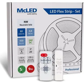 Žárovka McLED Set LED pásek 9 m s ovladačem, NW, 4,8 W/m