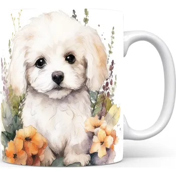 Hrnek s malým psíkem a květinami – dokonalý dárek