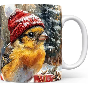 Hrnek s ptáčkem v červené čepici – bílým provedením