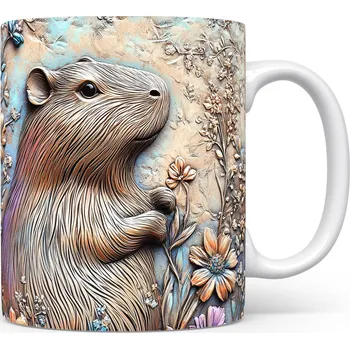 Hrnek s morčetem a květinami