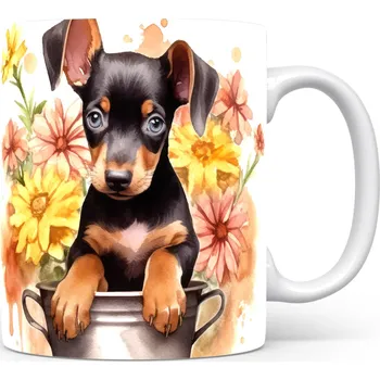 Hrnkový design s roztomilým štěňátkem a květinami