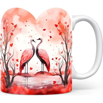 Hrnek s romantickými plameňáky v červených tónech