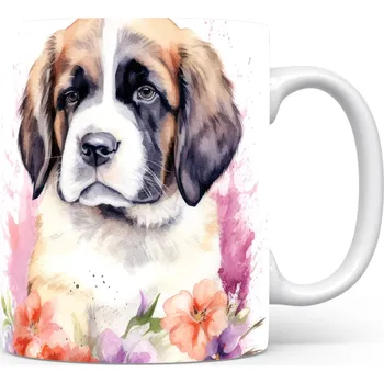Hrnek se svatým bernardem a květinami pro milovníky psů