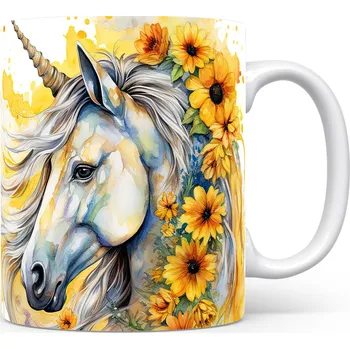 Hrnek se jednorožcem a slunečnicemi