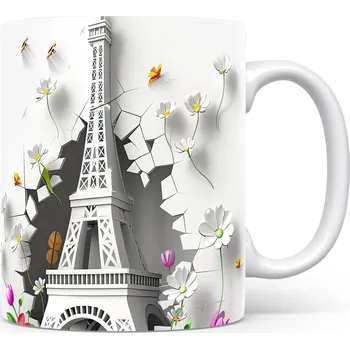 Hrnek s Eiffelovou věží a květinami