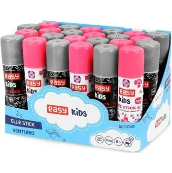 Kancelářské lepidlo EASY Kids VENTURIO Lepicí tyčinka, 8 g, 24 ks v balení, šedá-růžová