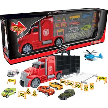 autíčko CITY SERVICE CAR - 1:16 Tahač s auty a vrtulníkem 55 cm