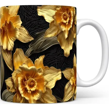 Hrnek s květinovým motivem ve zlaté barvě