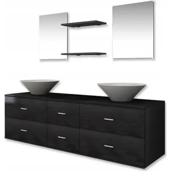 Koupelnový nábytek Koupelnová sestava černá 150x45x45 cm + zrcadla 50x40 mm + police 40x20 cm +