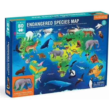 Puzzle Mudpuppy Puzzle Ohrožené druhy zvířat celého světa 80 dílků