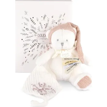 plyšák Doudou et Compagnie Paris | Doudou Dárková sada Plyšový medvídek s úchytem na dudlík a dečkou růžový 20 cm