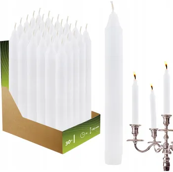 Svíčka Svíčka stolní přímá tradiční parafinová bílá 30 ks 19 cm