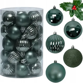 Vánoční dekorace Vánoční Baňky nerozbitné dekorace sada ZELENÉ 34ks Komplet