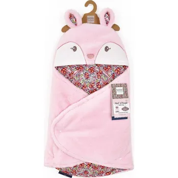 Hračka pro nejmenší Doudou et Compagnie Paris | Doudou Plyšová růžová dečka s kapucí Boh'aime 70 cm