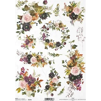 Umělecký papír Rýžový papír A4 R1836-květy a věneček