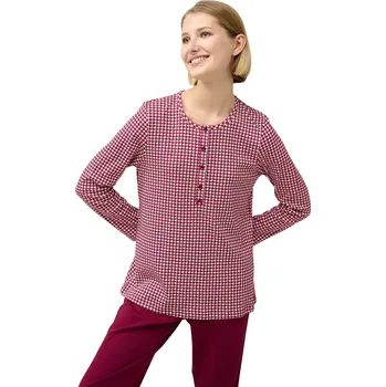 Dámské pyžamo Dámské bavlněné pyžamo s knoflíkovou légou Vamp 23225 red beet velikost L