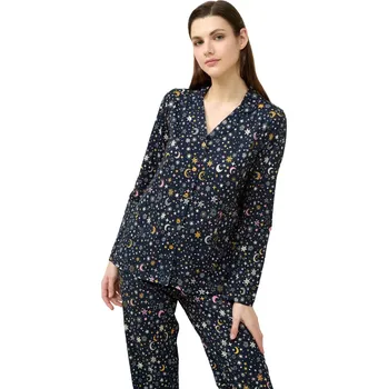 Dámské pyžamo Dámské bavlněné pyžamo s knoflíky a hvězdným potiskem Vamp 23202 blue velikost S