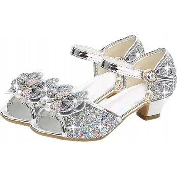 Dívčí sandály LESKLÉ STŘEVÍČKY SANDÁLKY BOTIČKY PRO DÍVKY 19,5 CM, velikost 31, STŘÍBRNÉ