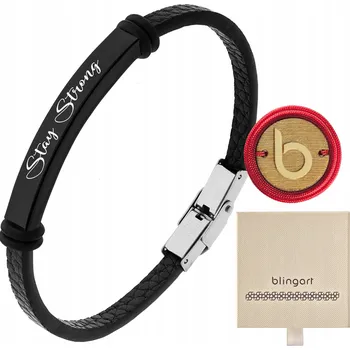 Náramek Pánský náramek kožený s gravírováním s gravírováním nastavitelný ocel 316L BLINGART