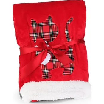 Dětská deka Podpěrová s.r.o. Menší červená deka mikroflanel s BERÁNKEM - KOČKA 100x150 CM