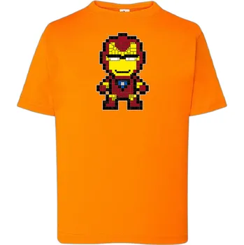 Chlapecké tričko detske-levne-bavlnene-tricko-potisk-pixel-Iron-Man Barva: Orange - oranžová, Dětská bavlněná trička JHK: S