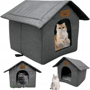 Pelíšek pro kočku Vinnypet BUDA PRO KOČKY VENKOVNÍ VODĚODOLNÁ S POLŠTÁŘEM ZIMNÍ Šedá