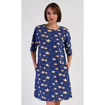 Dámské noční prádlo Vienetta Dámské domácí šaty s krátkým rukávem Hvězdy: tmavě modrá 2XL