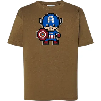 Chlapecké tričko detske-levne-bavlnene-tricko-potisk-pixel-kapitan-Amerika Barva: Khaki, Dětská bavlněná trička JHK: M