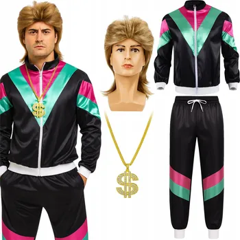 Karnevalový kostým DISCO KOSTÝM PŘEVLEK RAP HIP HOP RETRO 80. LÉTA TEPLÁKOVKA TEPLÁKOVKA ZÁBAVNÝ OUTFIT SET L