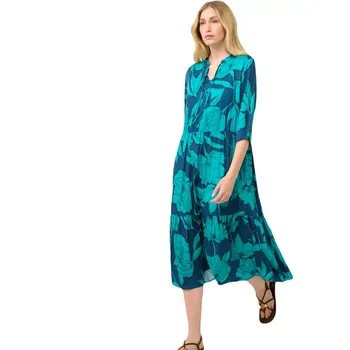 Dámské oblečení Letní midi šaty Vamp s potiskem pivoňky 22412 blue lagoon velikost M