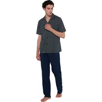 Pánské propínací pyžamo s dlouhými kalhotami modrá velikost L