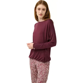 Dámské pyžamo Dámské pyžamo s vínovým topem a kalhotami se zebřím vzorem Vamp 23042 red windsor velikost XL