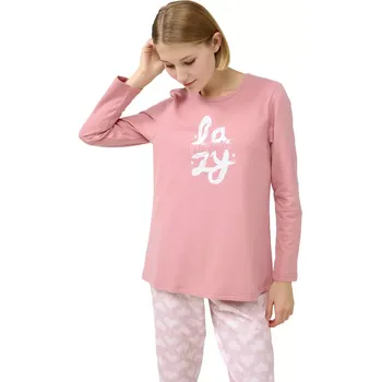 Dámské pyžamo Dámské bavlněné pyžamo v růžové barvě s potiskem Lazy Vamp 23235 rose elegance velikost L