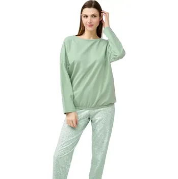 Dámské pyžamo Dámské bavlněné pyžamo s manžetami a vzorovanými kalhotami Vamp 23263 green frosty velikost XL