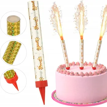 Dortová svíčka SVÍČKA DORTOVÁ FONTÁNA PRSKAVKA NA DORT K NAROZENINÁM - ZVÍŘÁTKA ŽIRAFA 12 cm