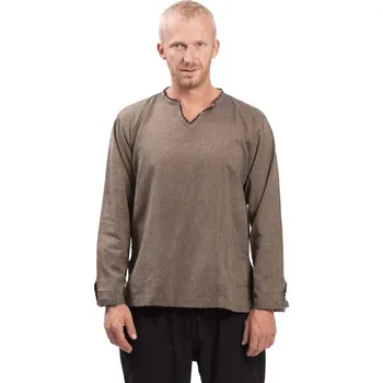 Pánská košile Košile Nepál / ETNO KURTA hnědo-béžová BOHO 4XL