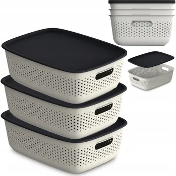 Dóza na potraviny 3X PLASTOVÁ NÁDOBA AŽUROVÁ KRABIČKA S VÍKEM NÁDOBY BOX 10L BÉŽOVÁ