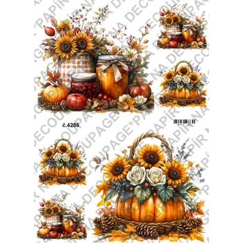 Umělecký papír Rýžový a soft papír na decoupage - Podzimní dekorace - KB04286 Materiál: Soft, Rozměr: A4